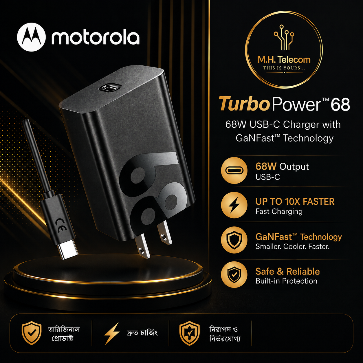 Motorola TurboPower™ 68W GaN Fast Charger (C-C)